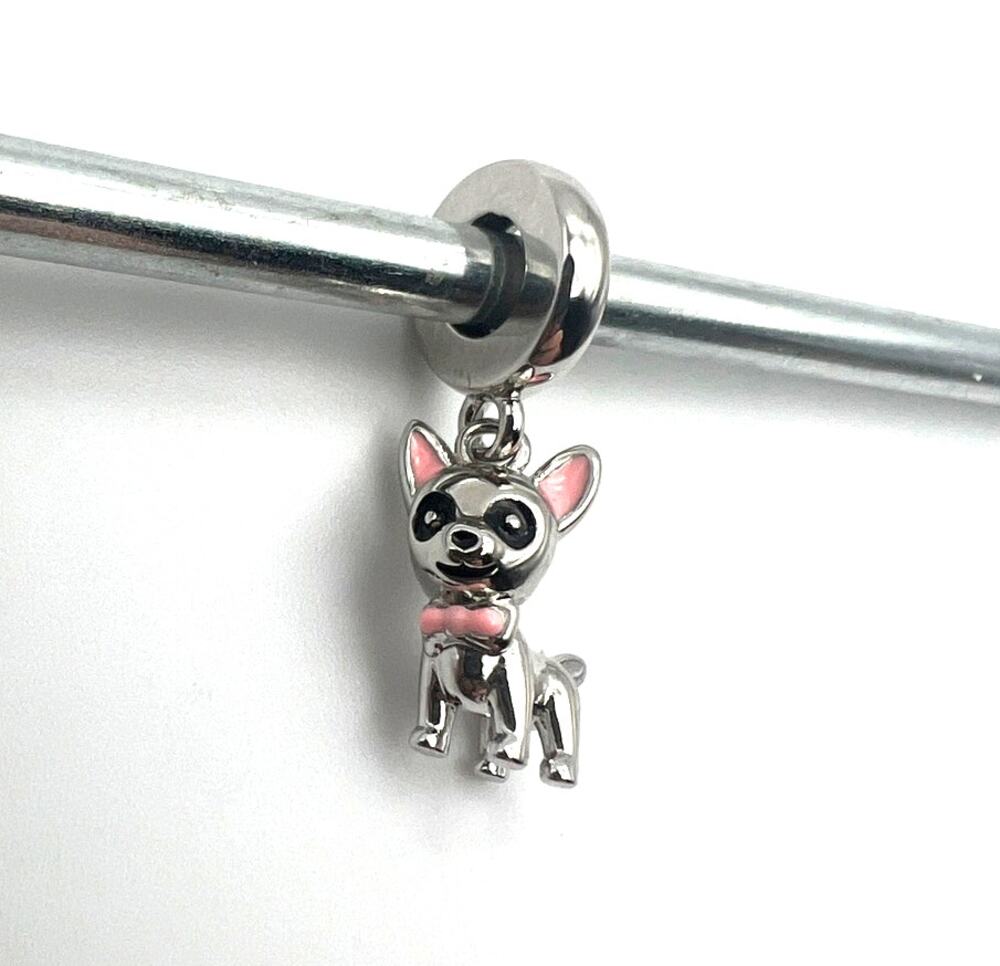 New Chihuahua with Pink Bowtie Charm for European Bracelet